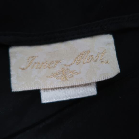 Vintage 90s Inner Most Black Satin Embroidered Nighty Dress M - Picture 5 of 6